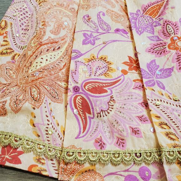 Vintage Y2K Express Sequin Pleated Skirt 8 Pink Paisley Floral Boho Fairy Fem - Picture 9 of 11